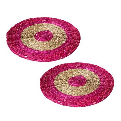 Sabai grass circular pink & brown dish coaster set(Set of 2)