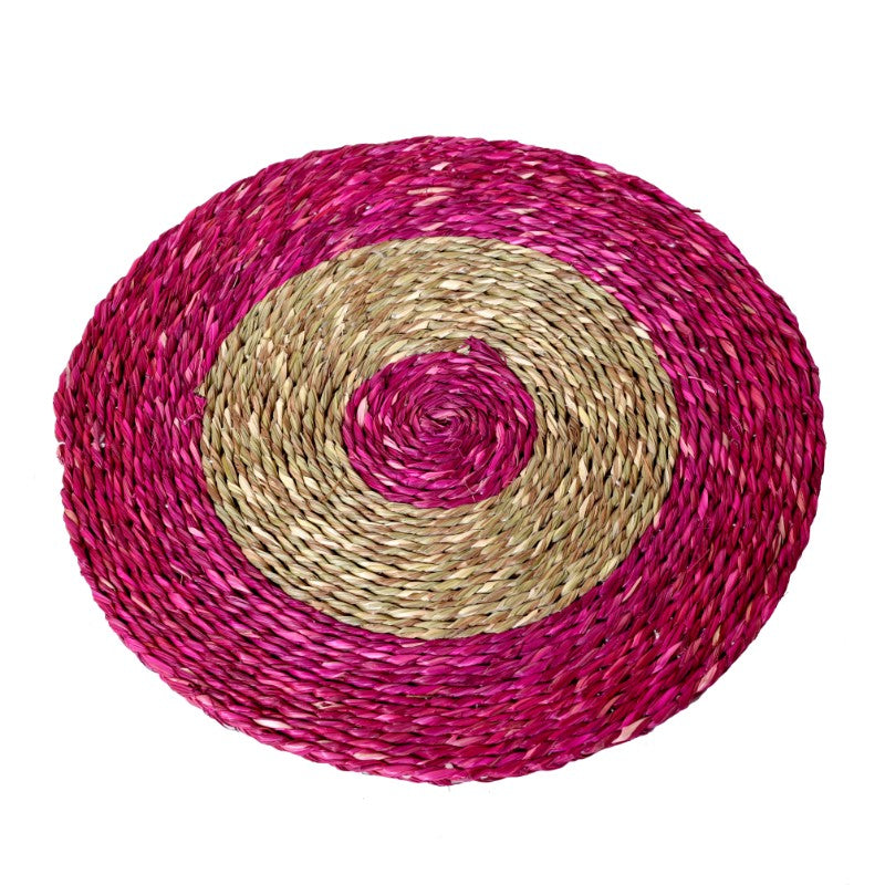 Sabai grass circular pink & brown dish coaster set(Set of 2)