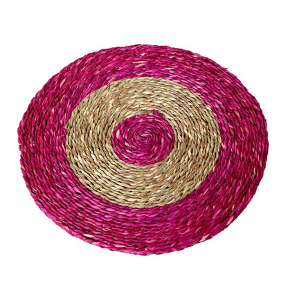 Sabai grass circular pink & brown dish coaster set(Set of 2)