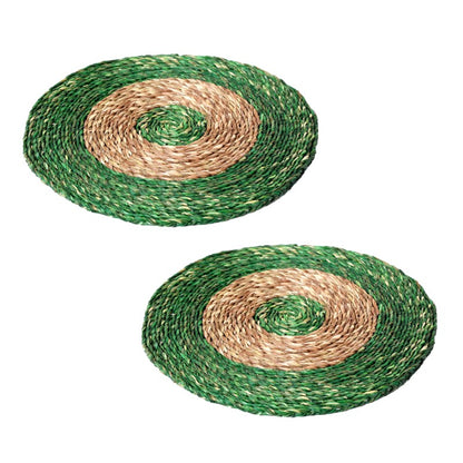 Sabai grass circular green & brown dish coaster set(Set of 2)