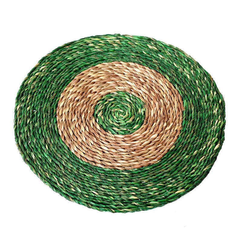 Sabai grass circular green & brown dish coaster set(Set of 2)