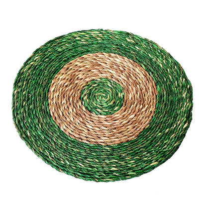 Sabai grass circular green & brown dish coaster set(Set of 2)