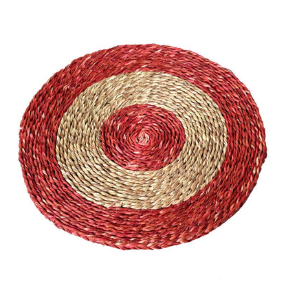 Sabai grass circular red & brown dish coaster set(Set of 2)