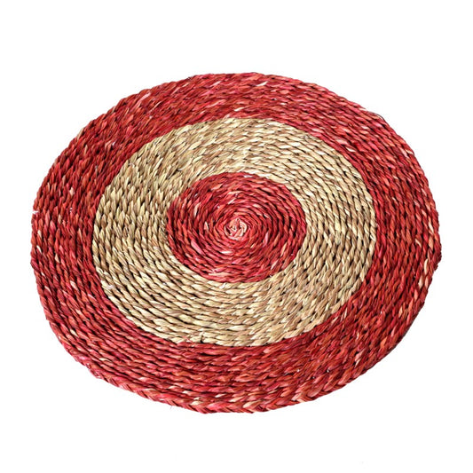 Sabai grass circular red & brown dish coaster set(Set of 2)