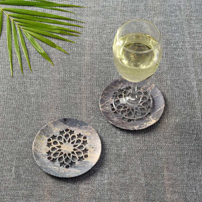 Handcarved multicolor circular coaster in Soap Stone(Set of 2)