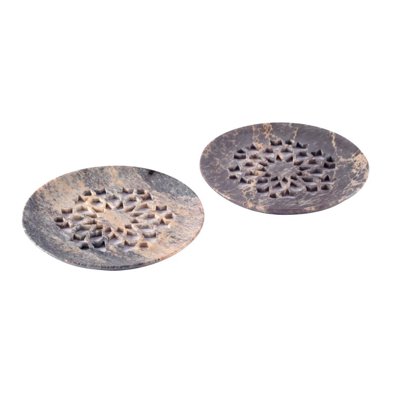 Handcarved multicolor circular coaster in Soap Stone(Set of 2)