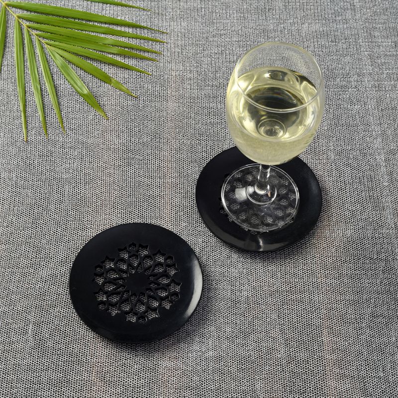 Handcarved black circular coaster in Soap Stone(Set of 2)
