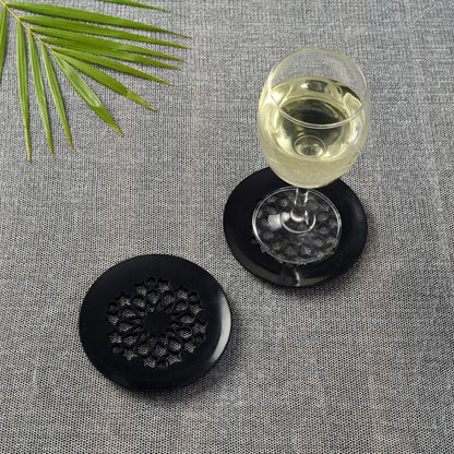 Handcarved black circular coaster in Soap Stone(Set of 2)