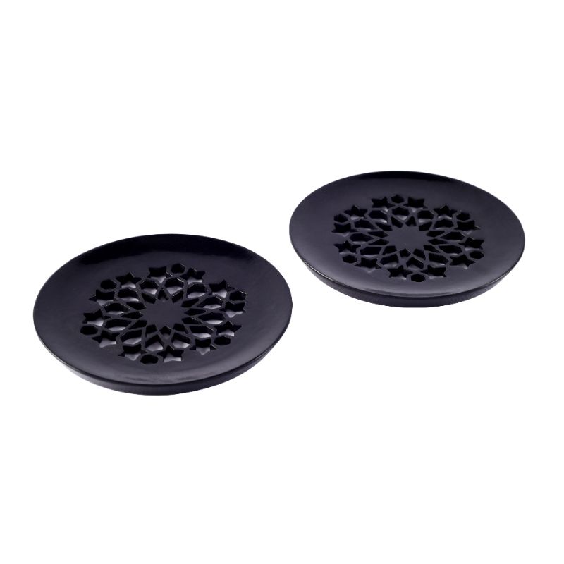 Handcarved black circular coaster in Soap Stone(Set of 2)