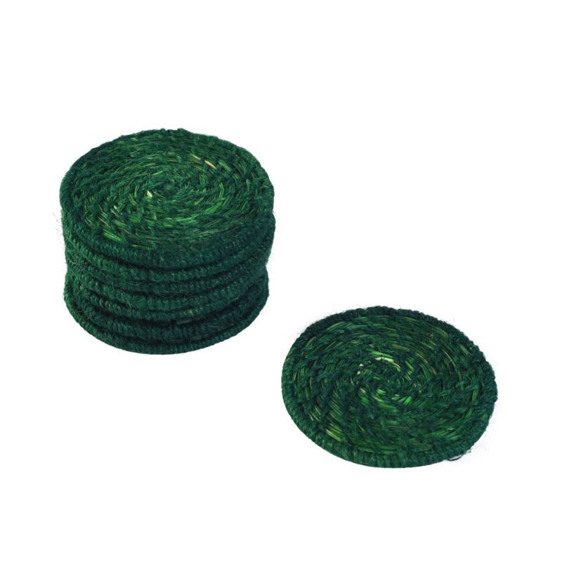 Sabai grass olive green coaster set with stand for table serveware(Set of 6)