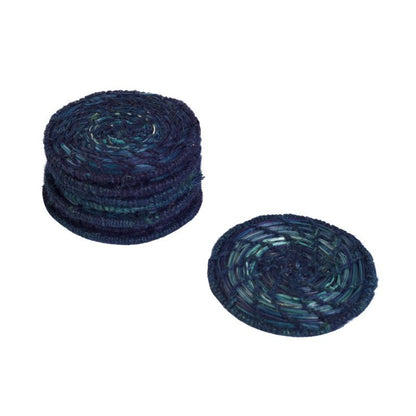 Sabai grass blue coaster set with stand for table serveware(Set of 6)