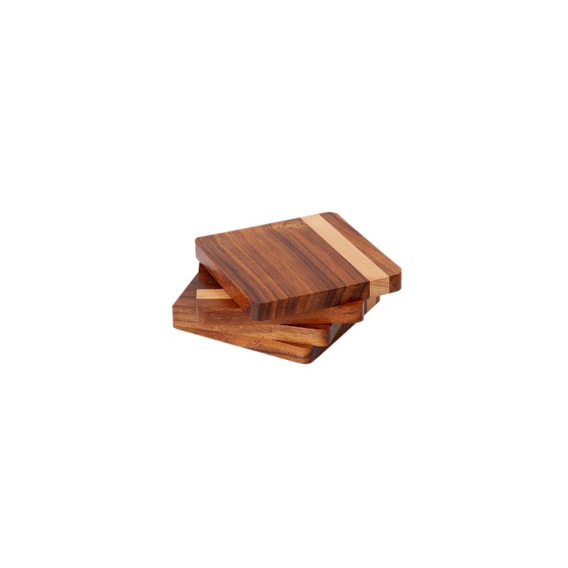 "Wood Fusion" Coaster Set in Sheesham & Mango Wood(4 Coaster, 1 Base Tray)