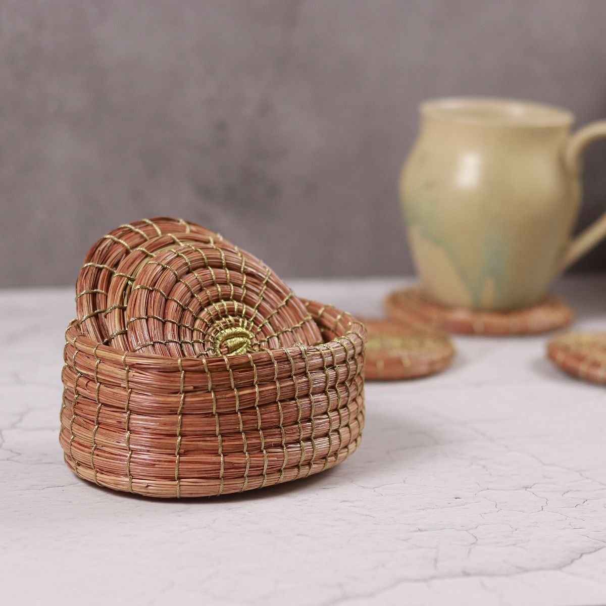 "Pirul's Classy" pine wood tea coaster set(6 Coaster)