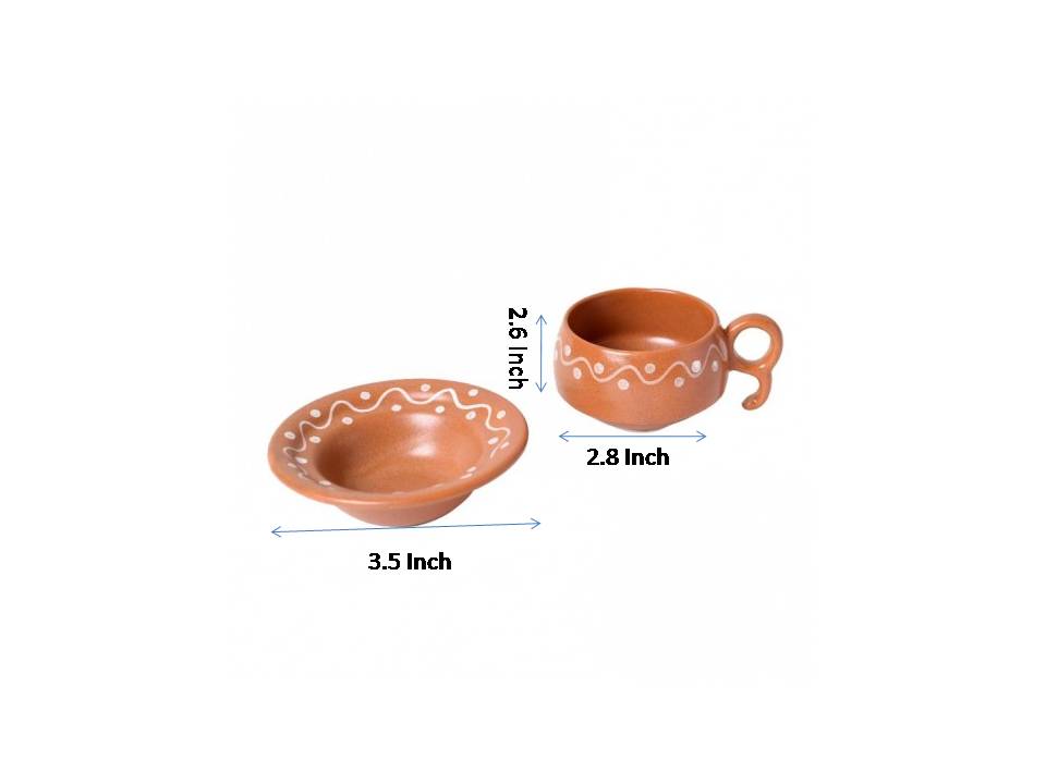 Earthen Print Ceramic Cup Saucer(Set of 6)