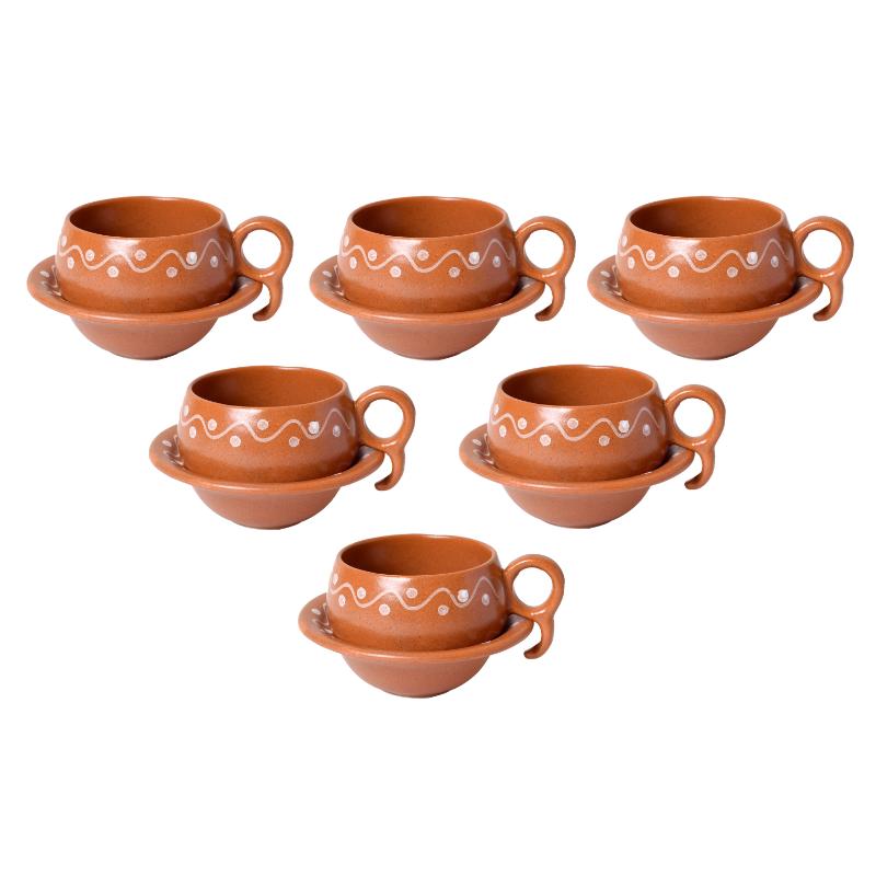 Earthen Print Ceramic Cup Saucer(Set of 6)