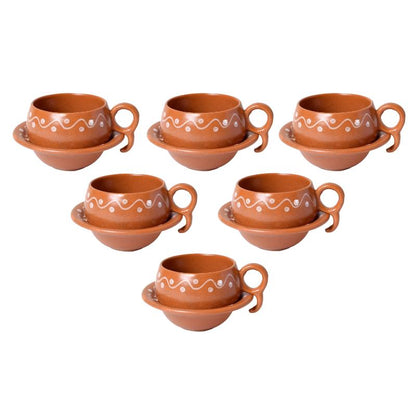 Earthen Print Ceramic Cup Saucer(Set of 6)