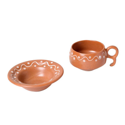 Earthen Print Ceramic Cup Saucer(Set of 6)
