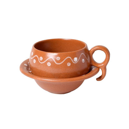 Earthen Print Ceramic Cup Saucer(Set of 6)
