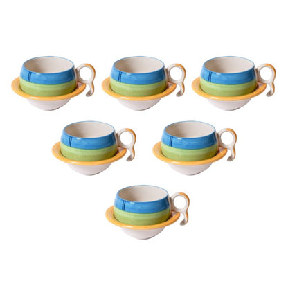 Tri Print Ceramic Cup Saucer(Set of 6)