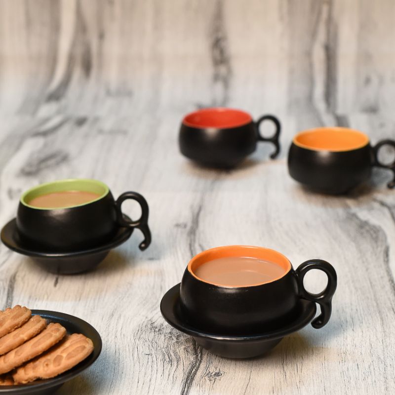 Multicolored Ceramic Cup Saucer(Set of 6)