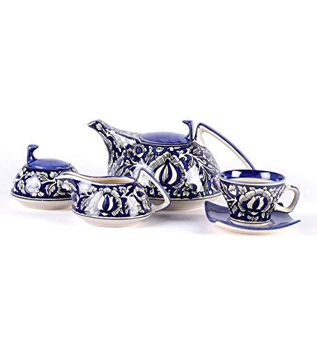 Ceramic Mughal Handpainted Blue Tea Set (15 pcs.)