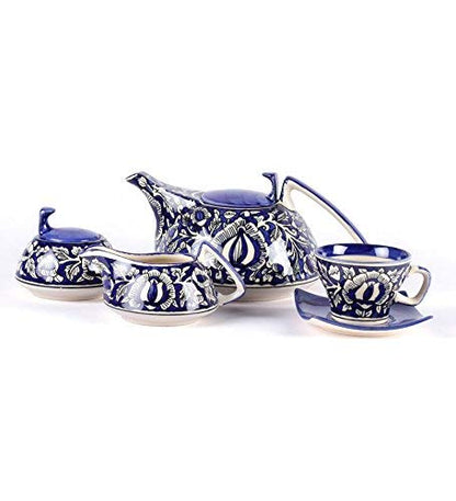 Ceramic Mughal Handpainted Blue Tea Set (15 pcs.)