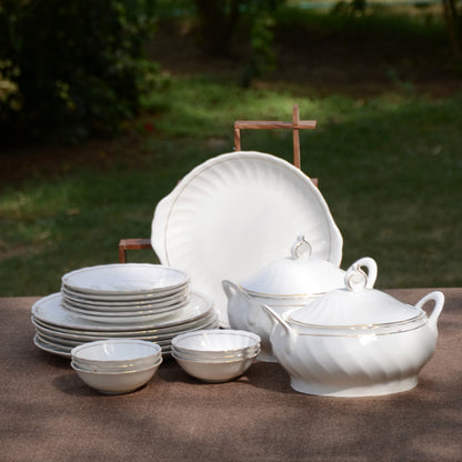 Bone China Plain White golden Dinner Set (23 Pcs)