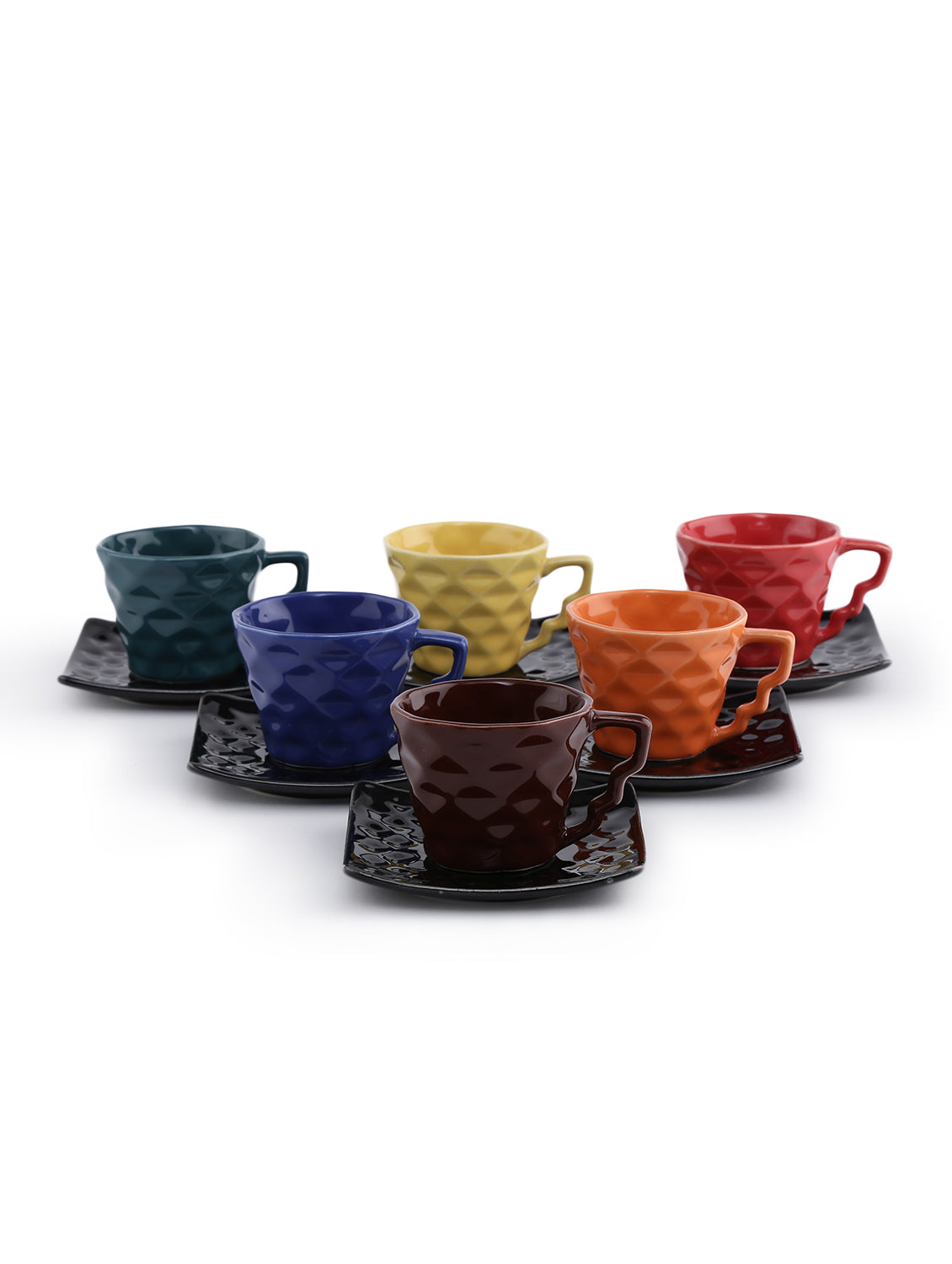 ceramic multicolored diamond cup saucer set(Set of 6)