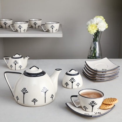 ceramic Black & Offwhite Tea set(Set of 15 items)