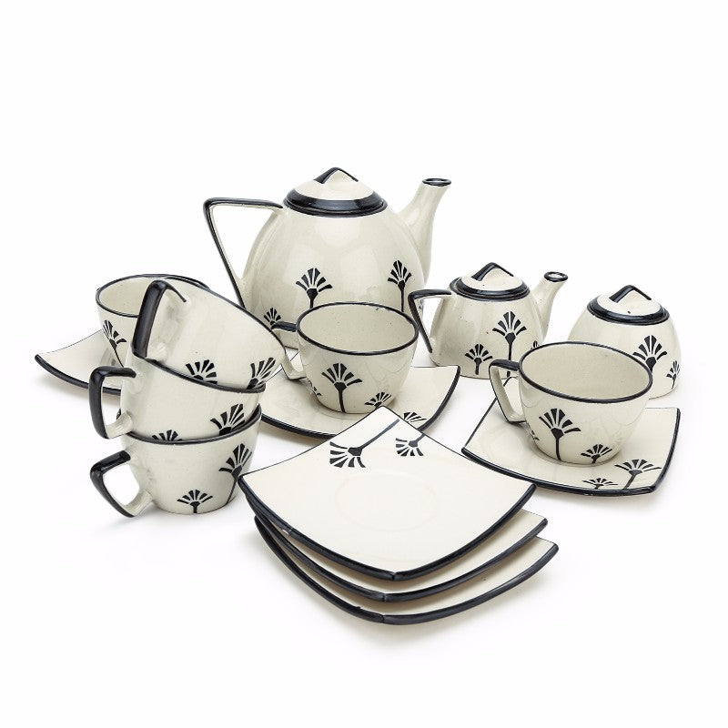 ceramic Black & Offwhite Tea set(Set of 15 items)