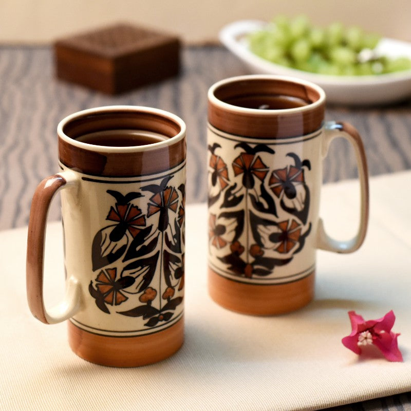 Ceramic Floral Beer mug set (Set of 2)
