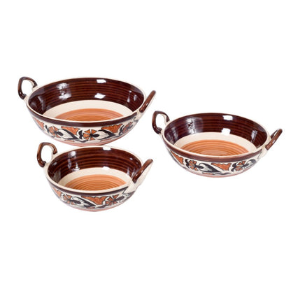 ceramic floral Kadhai set (Set of 3)