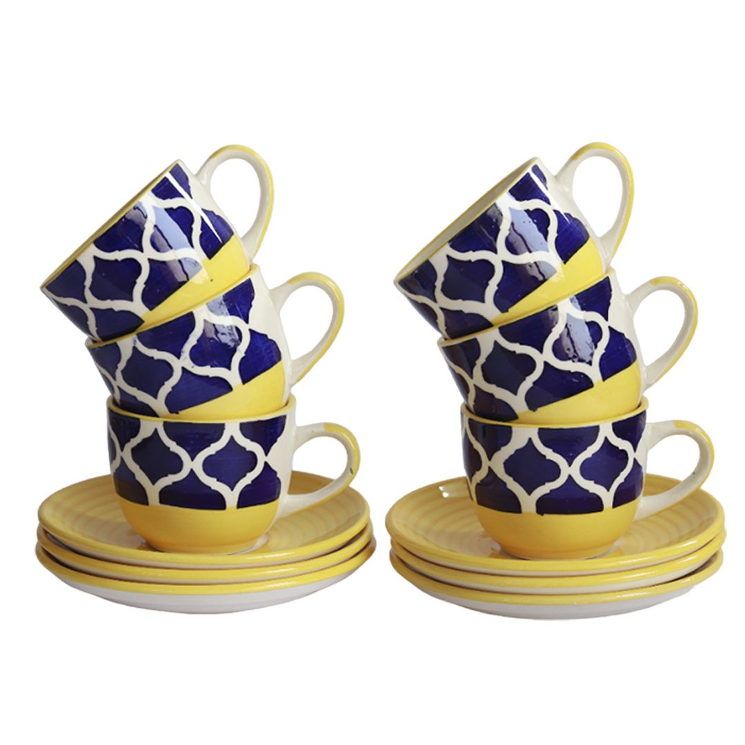 "Mugal Moroccan Shade" handpainted ceramic Cup Saucer(Set of 6)