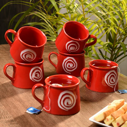 hand crafted stoneware red coffee mug set(Set of 6)
