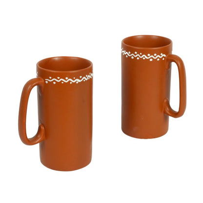earthern print ceramic brown beer mug (Set of 2)