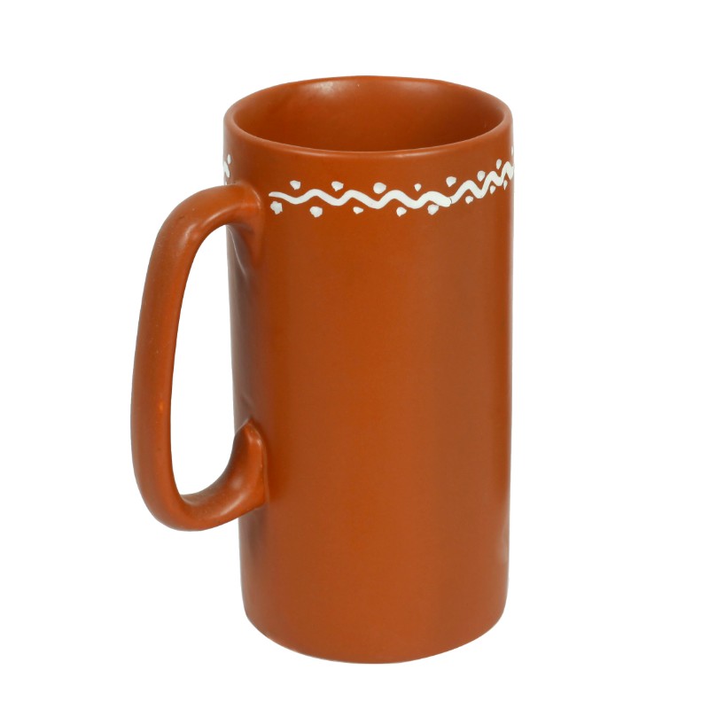 earthern print ceramic brown beer mug (Set of 2)