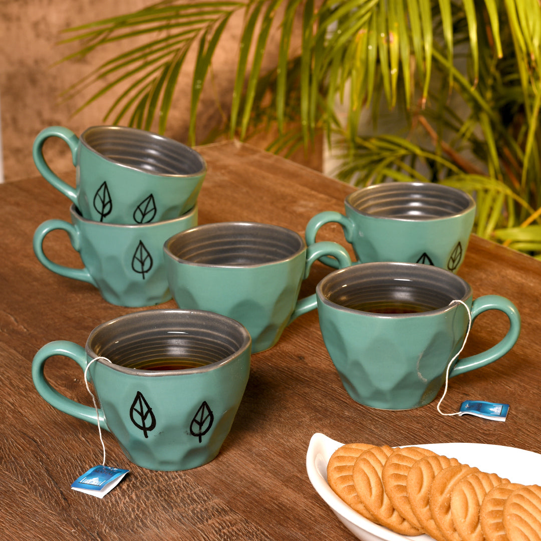 Studio Pottery Ceramic Coffee Mugs and Ceramic Tea Cups (Set of 6, Blue & Black)