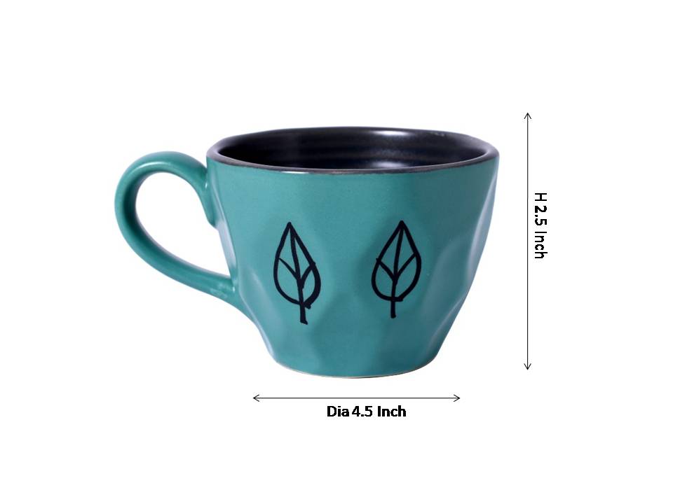 Studio Pottery Ceramic Coffee Mugs and Ceramic Tea Cups (Set of 6, Blue & Black)