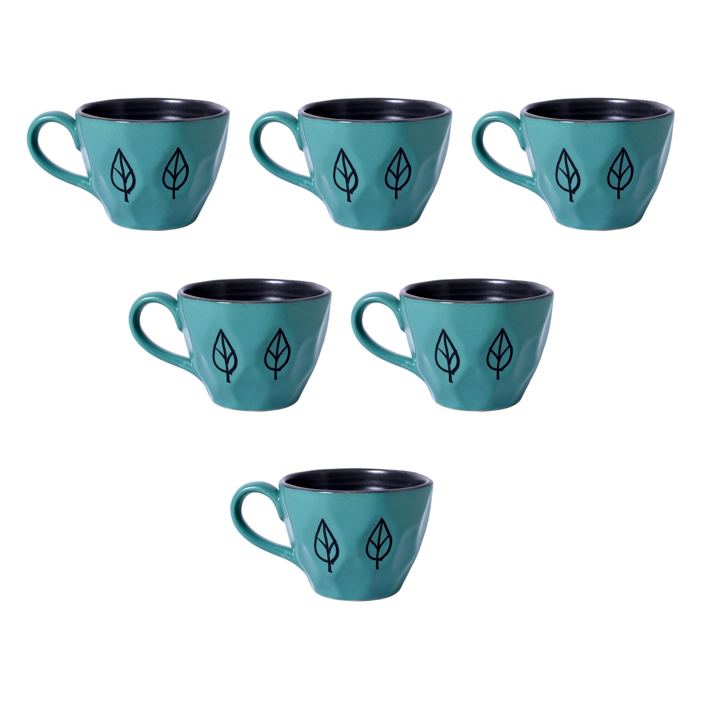 Studio Pottery Ceramic Coffee Mugs and Ceramic Tea Cups (Set of 6, Blue & Black)
