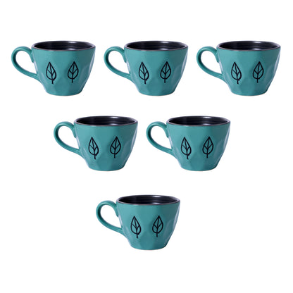Studio Pottery Ceramic Coffee Mugs and Ceramic Tea Cups (Set of 6, Blue & Black)