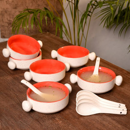 stoneware matte finish jumbo soup bowl with round handles(Set of 6)