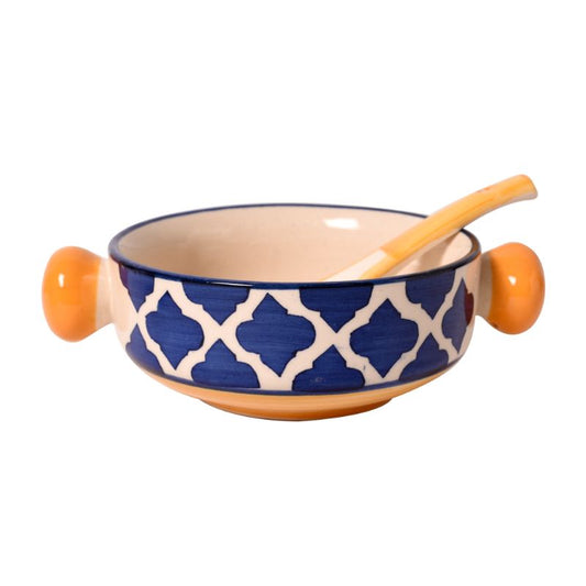ceramic multicolor handpainted umrao pattern jumbo soup bowl with round handles(Set of 6)