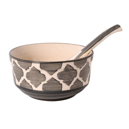 ceramic black & white handpainted umrao pattern soup bowl(Set of 6)