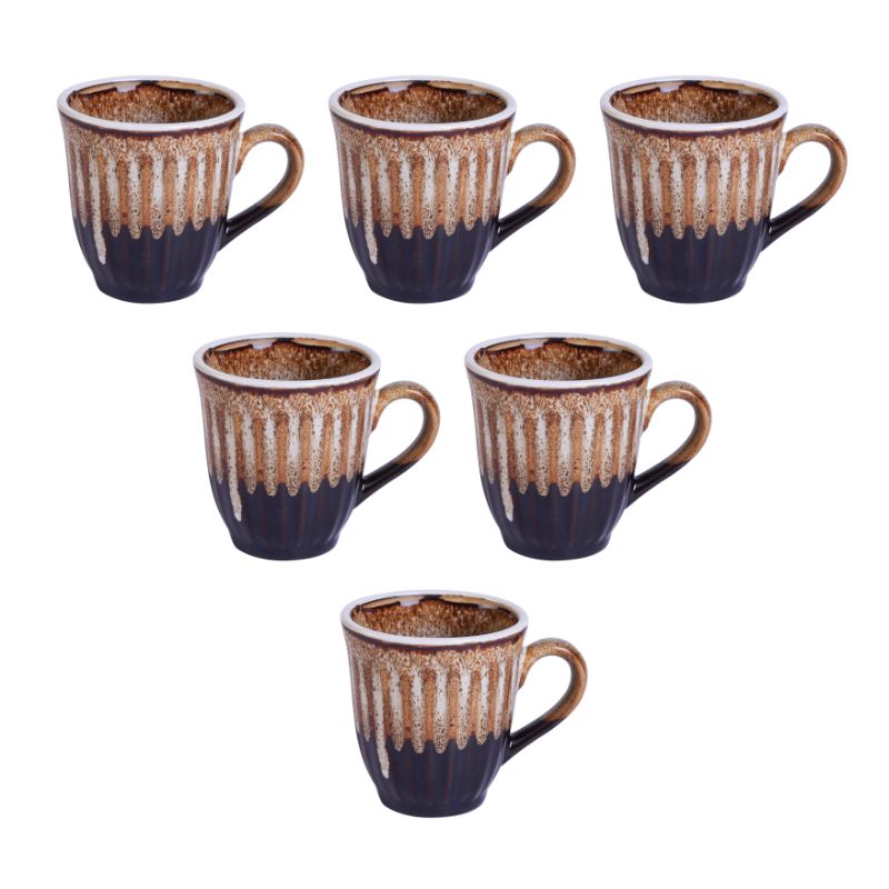 Ceramic tableware serving studio glazed coffee mug(Brown,Set of 6)