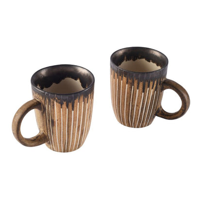 Studio Pottery Ceramic Coffee Mugs(Set of 2, Brown & Off-White)