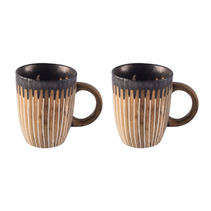 Studio Pottery Ceramic Coffee Mugs(Set of 2, Brown & Off-White)