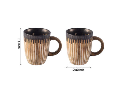 Studio Pottery Ceramic Coffee Mugs(Set of 2, Brown & Off-White)
