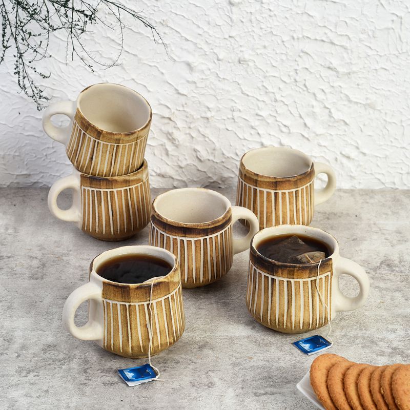 rustic handpainted ceramic tea/coffee mug(Set of 6)