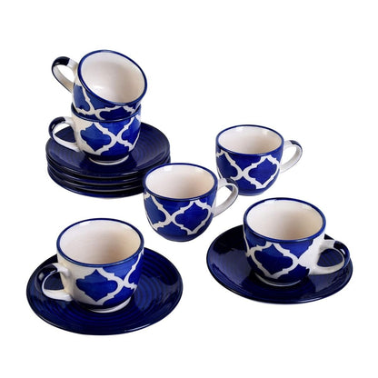 "Blue Moroccan" Handpainted Ceramic Cups Saucer(6 Cup, 6 Saucer)