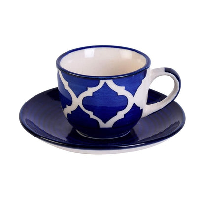 "Blue Moroccan" Handpainted Ceramic Cups Saucer(6 Cup, 6 Saucer)